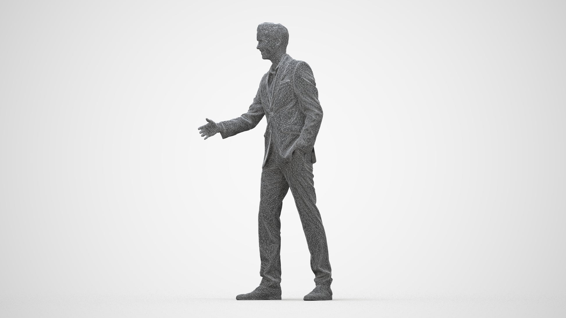 realistic 3D human man business, archviz people FBX OBJ for Blender, wireframe back view