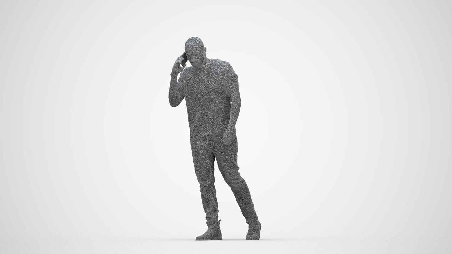 3D scanned man walking casual, photorealistic archviz people for Enscape and SketchUp, wireframe back view