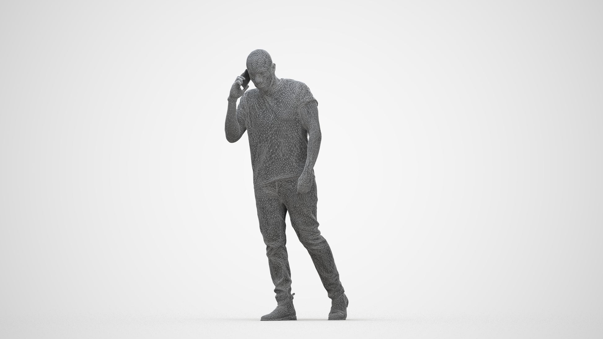 3D scanned man walking casual, photorealistic archviz people for Enscape and SketchUp, wireframe back view