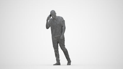 3D scanned man walking casual, photorealistic archviz people for Enscape and SketchUp, wireframe back view