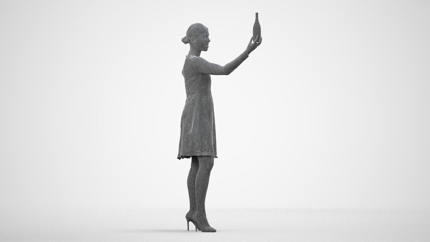 photogrammetry 3D woman casual hospitality, realistic human model archviz FBX, wireframe side view