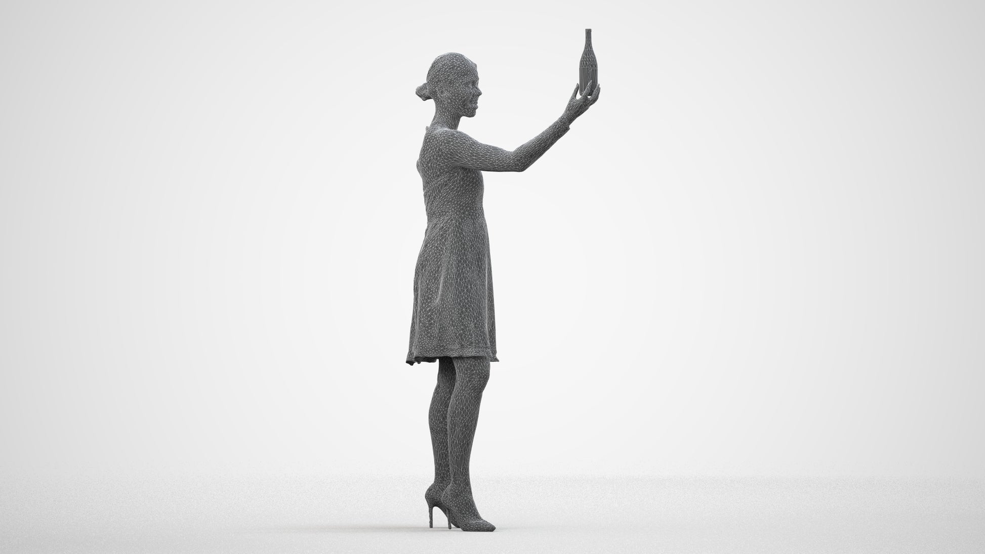 photogrammetry 3D woman casual hospitality, realistic human model archviz FBX, wireframe side view