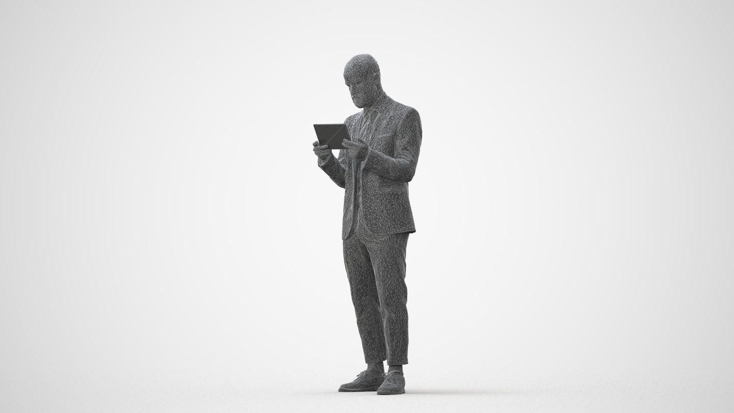 realistic 3D man business standing, scanned archviz people for Blender and 3ds Max, square thumbnail