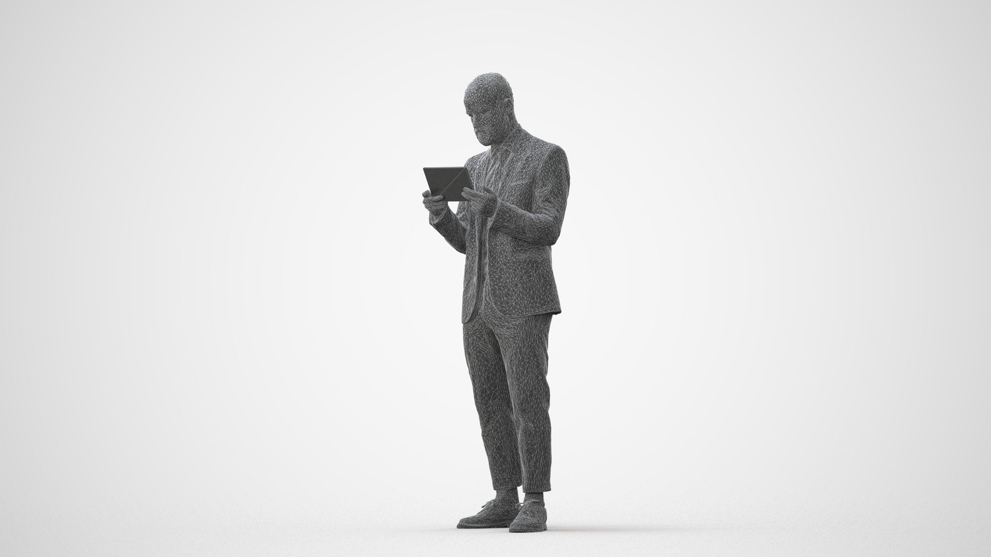 realistic 3D man business standing, scanned archviz people for Blender and 3ds Max, square thumbnail