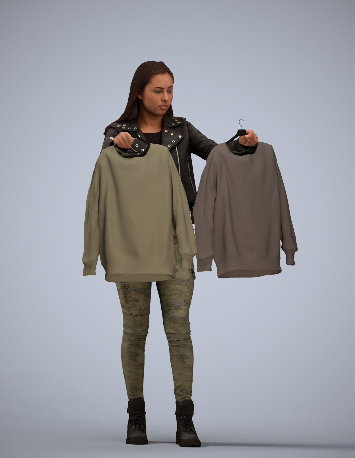 realistic 3D woman casual shopping, scanned archviz people for Blender and 3ds Max