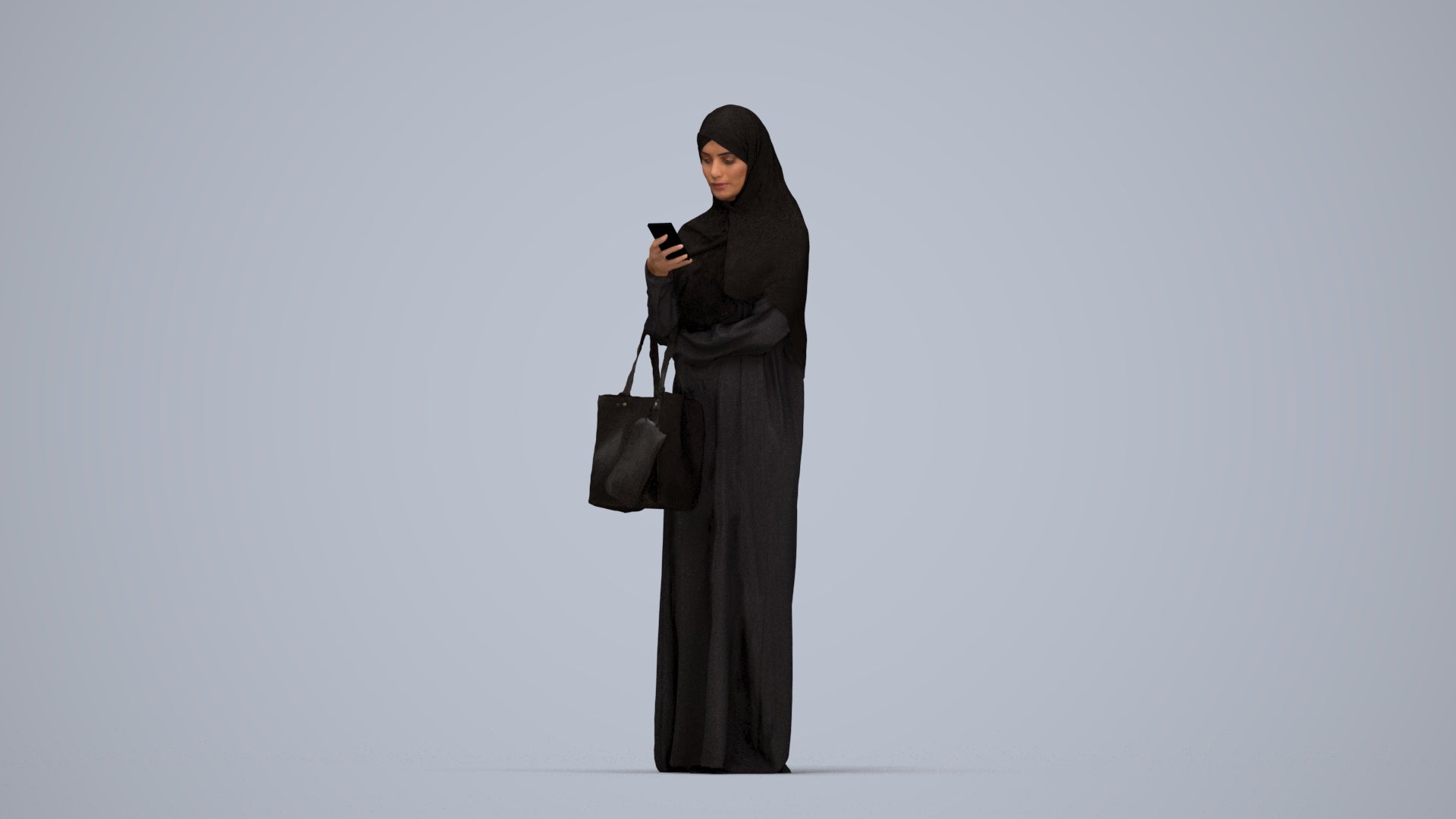 3D human model woman standing, photogrammetry scanned person for archviz, top-down view render