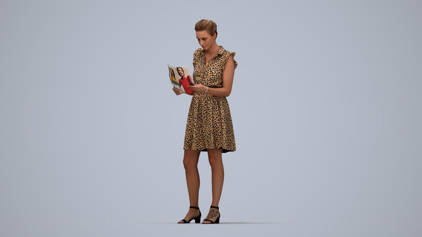 realistic 3D people woman casual standing, render-ready for V-Ray and Corona, FBX OBJ, top-down view render