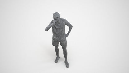 3D human model man casual standing, photogrammetry scanned person for archviz, wireframe three-quarter view