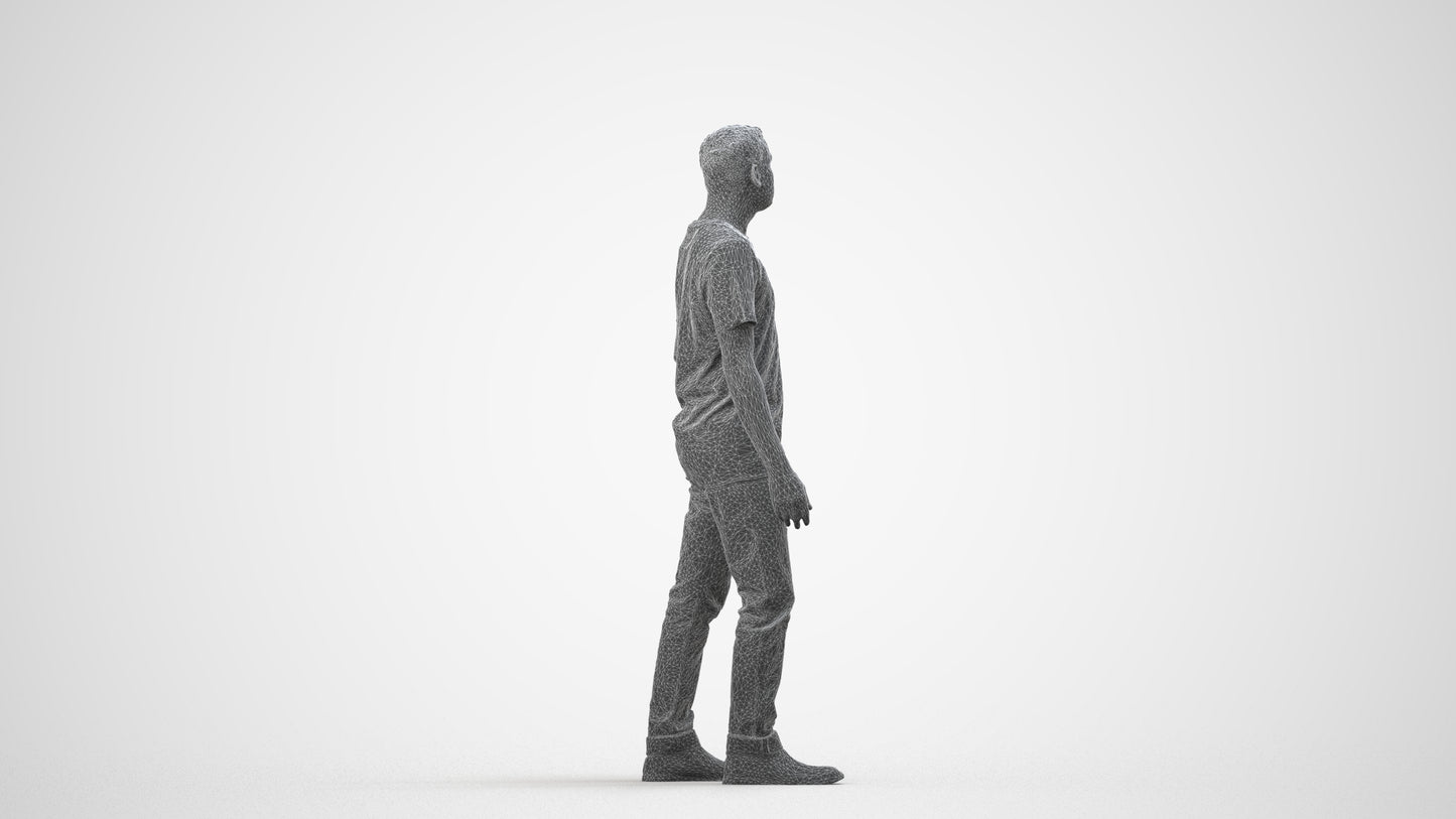 scanned 3D man casual walking, photogrammetry people for Enscape and V-Ray, wireframe side view