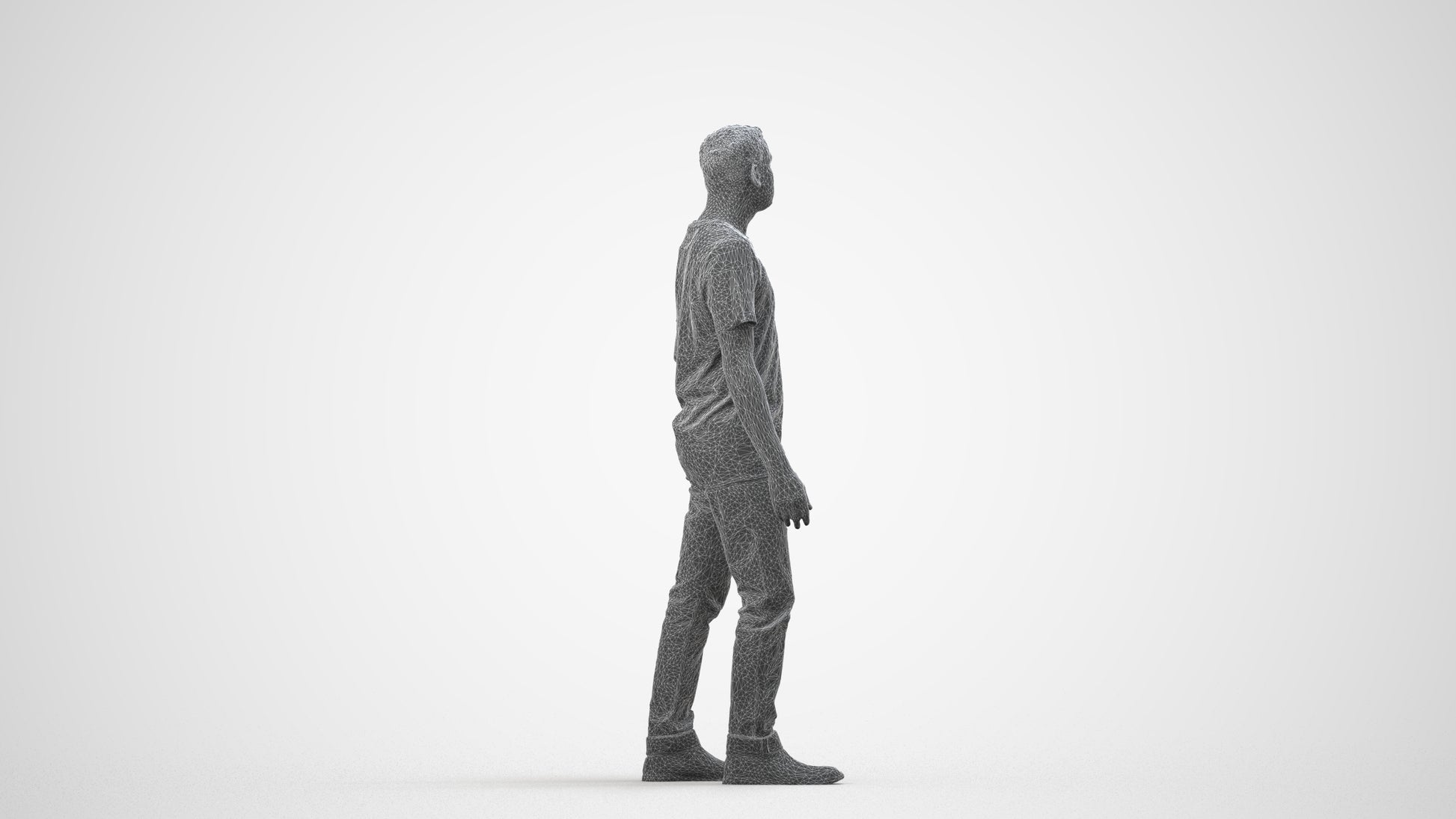 scanned 3D man casual walking, photogrammetry people for Enscape and V-Ray, wireframe side view