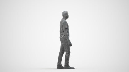 scanned 3D man casual walking, photogrammetry people for Enscape and V-Ray, wireframe side view