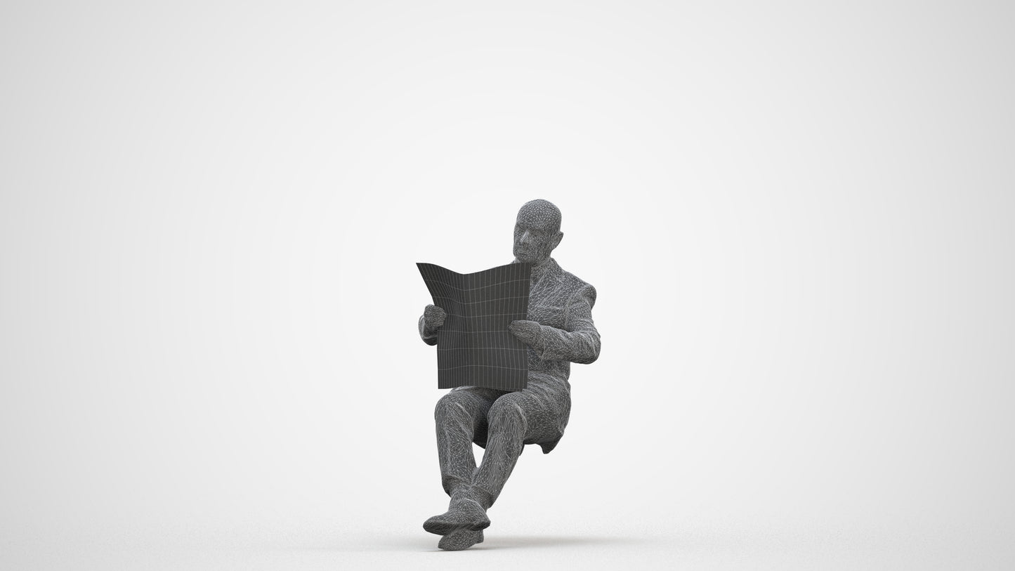 realistic 3D people senior man business sitting, render-ready for V-Ray and Corona, FBX OBJ, three-quarter front view render