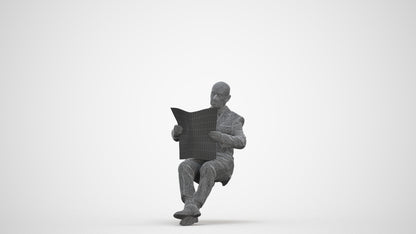 realistic 3D people senior man business sitting, render-ready for V-Ray and Corona, FBX OBJ, three-quarter front view render