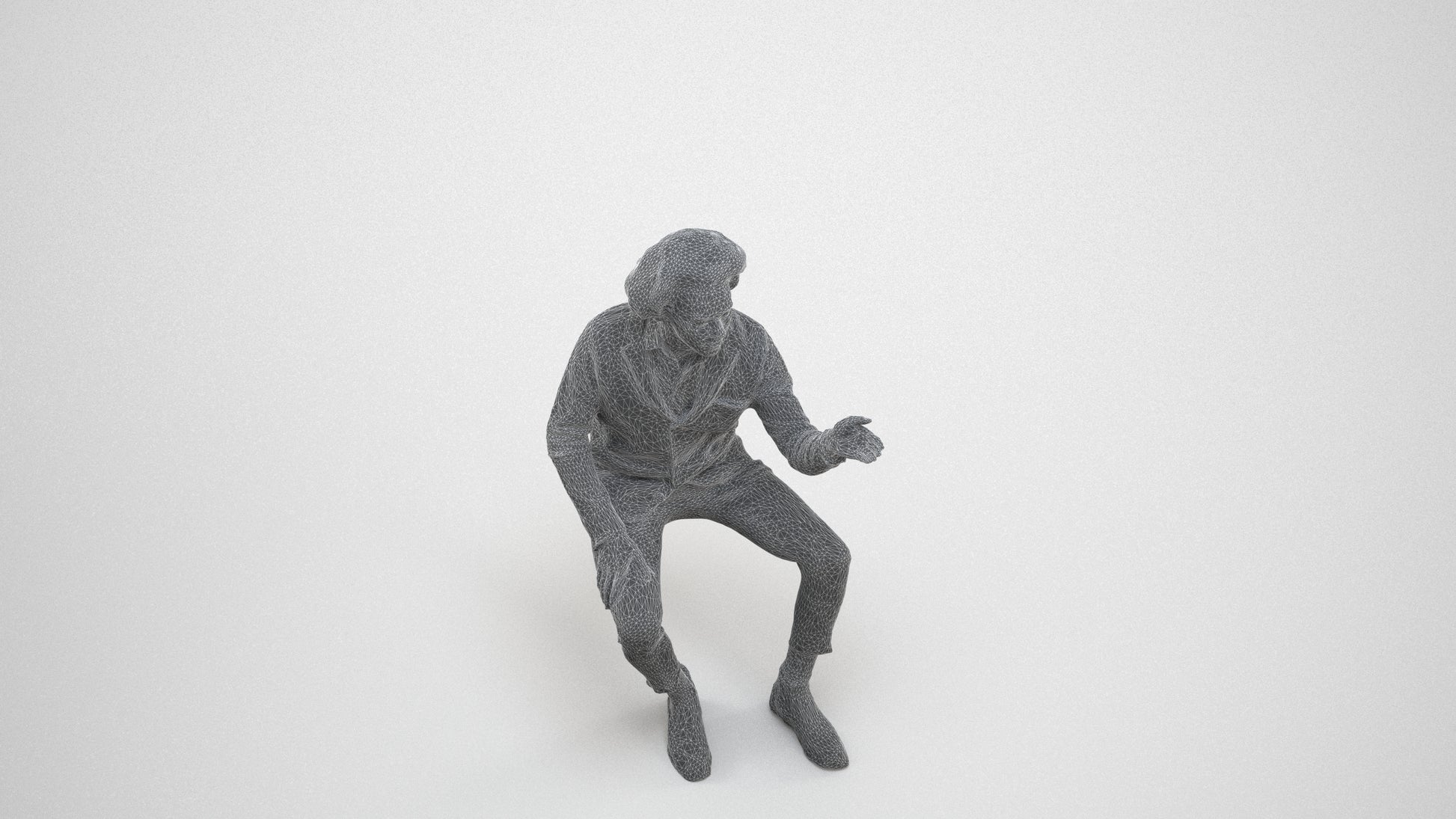 realistic 3D people man business sitting, render-ready for V-Ray and Corona, FBX OBJ, wireframe three-quarter view
