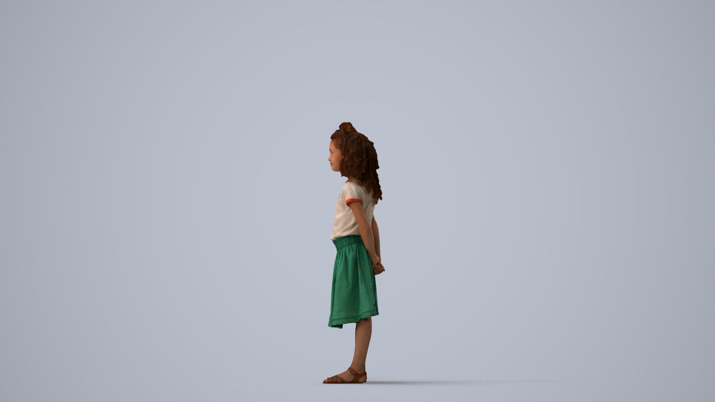 photogrammetry 3D girl casual kids, realistic human model archviz FBX, three-quarter view render