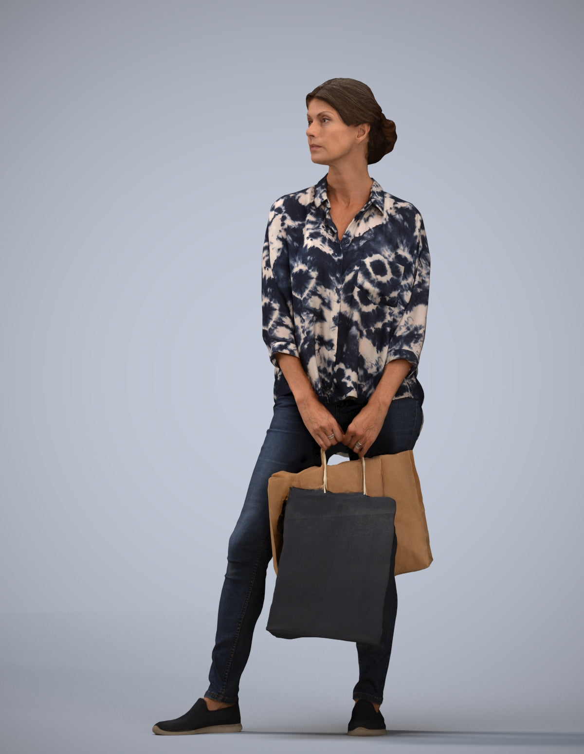 realistic 3D human woman casual shopping, archviz people FBX OBJ for Blender