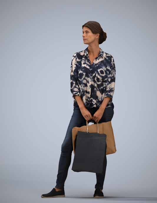 realistic 3D human woman casual shopping, archviz people FBX OBJ for Blender