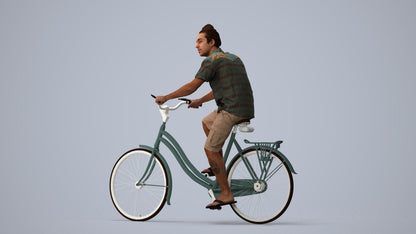 photogrammetry 3D man casual cycling, realistic human model archviz FBX, three-quarter view render