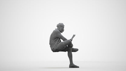 scanned 3D man casual sitting, photogrammetry people for Enscape and V-Ray, wireframe side view