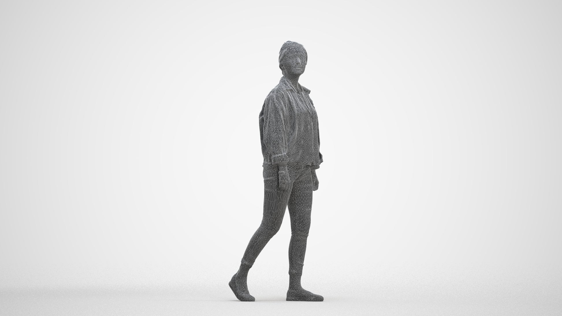 realistic 3D people woman casual walking, render-ready for V-Ray and Corona, FBX OBJ, three-quarter front view render