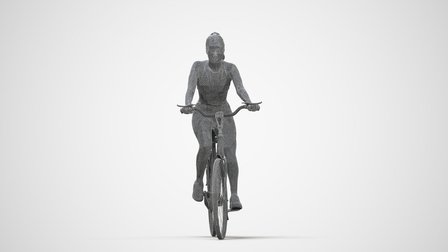 realistic 3D people woman sport cycling, render-ready for V-Ray and Corona, FBX OBJ, wireframe back view