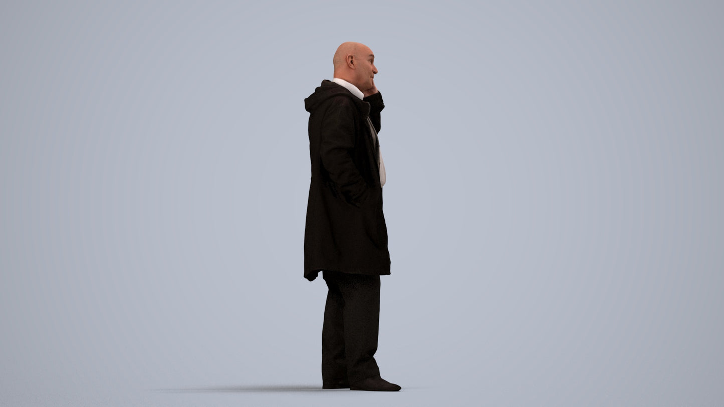 realistic 3D people senior man business standing, render-ready for V-Ray and Corona, FBX OBJ, side view render