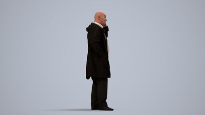 realistic 3D people senior man business standing, render-ready for V-Ray and Corona, FBX OBJ, side view render
