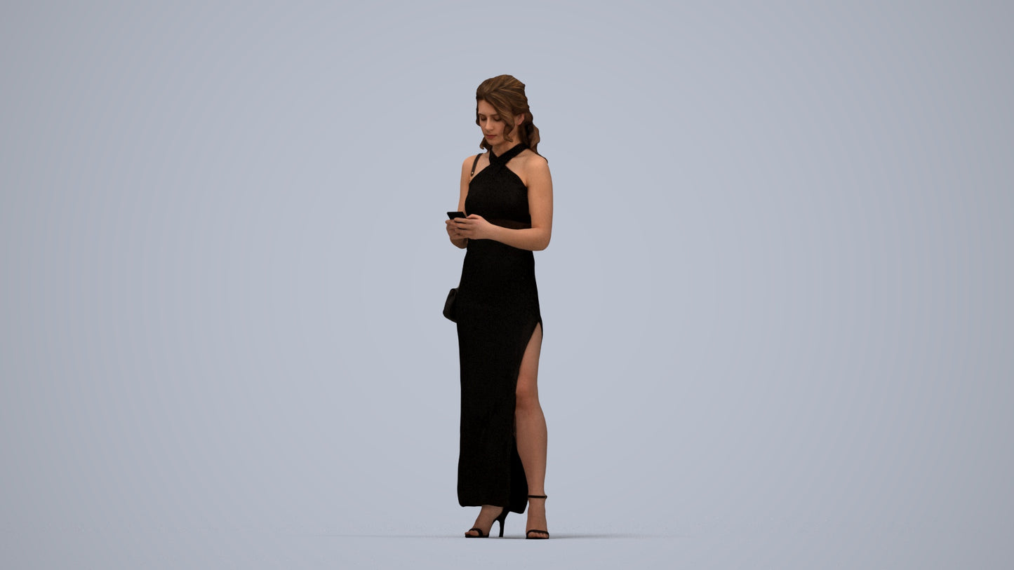 photogrammetry 3D woman formal standing, realistic human model archviz FBX, top-down view render