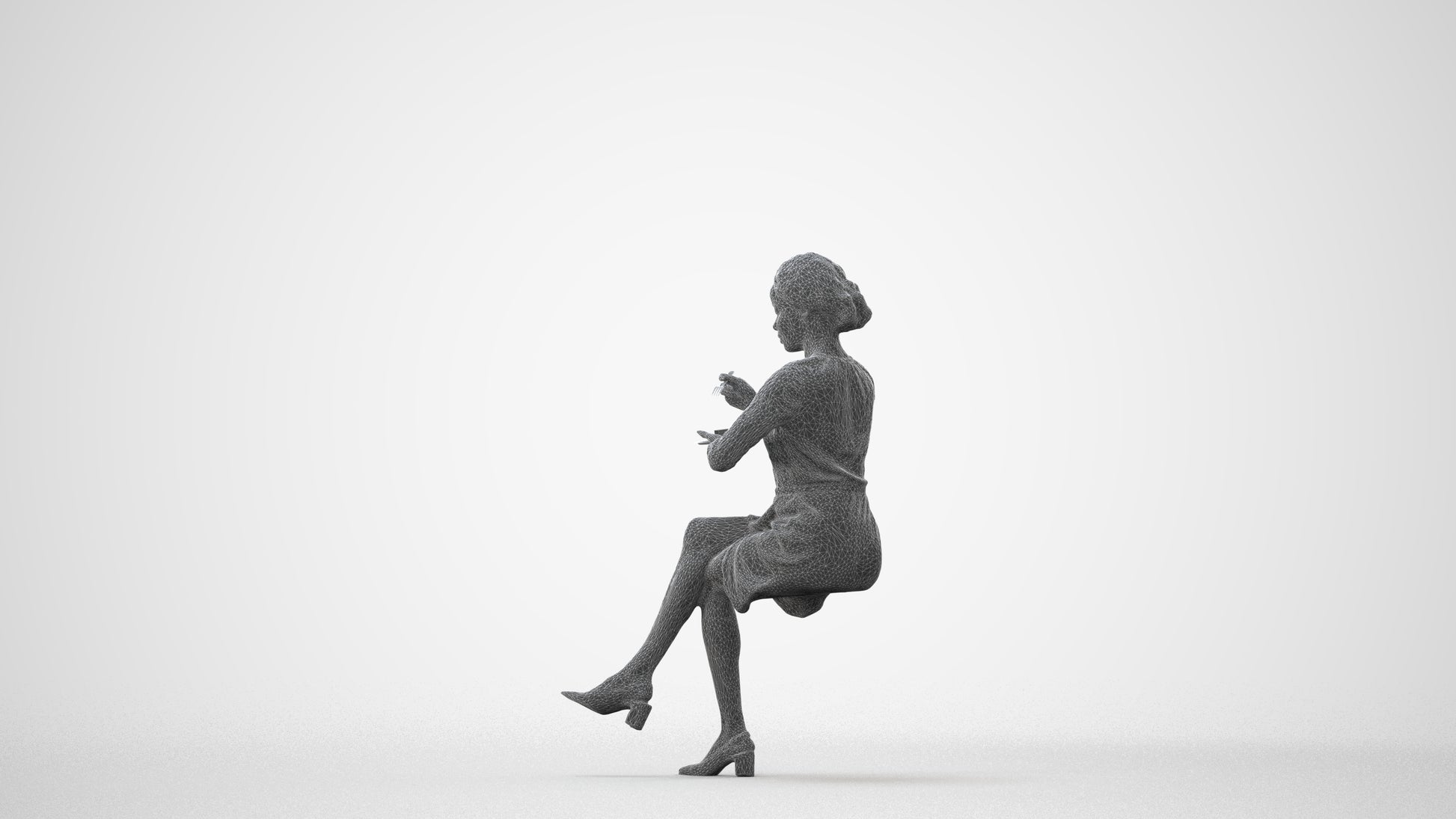 scanned 3D woman casual sitting, photogrammetry people for Enscape and V-Ray, square thumbnail