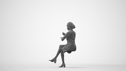 scanned 3D woman casual sitting, photogrammetry people for Enscape and V-Ray, square thumbnail
