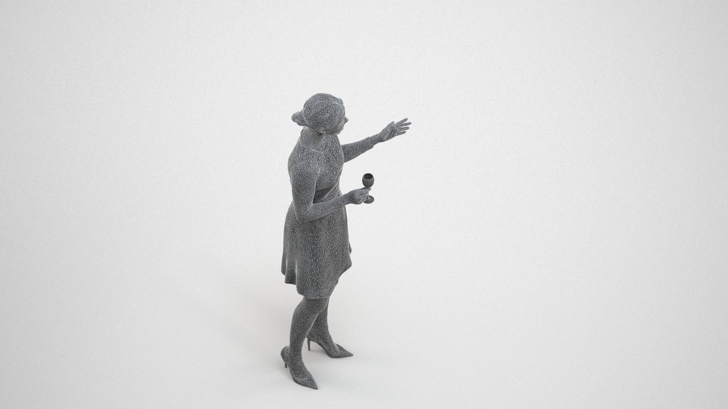 3D scanned woman business formal, photorealistic archviz people for Enscape and SketchUp, wireframe three-quarter view