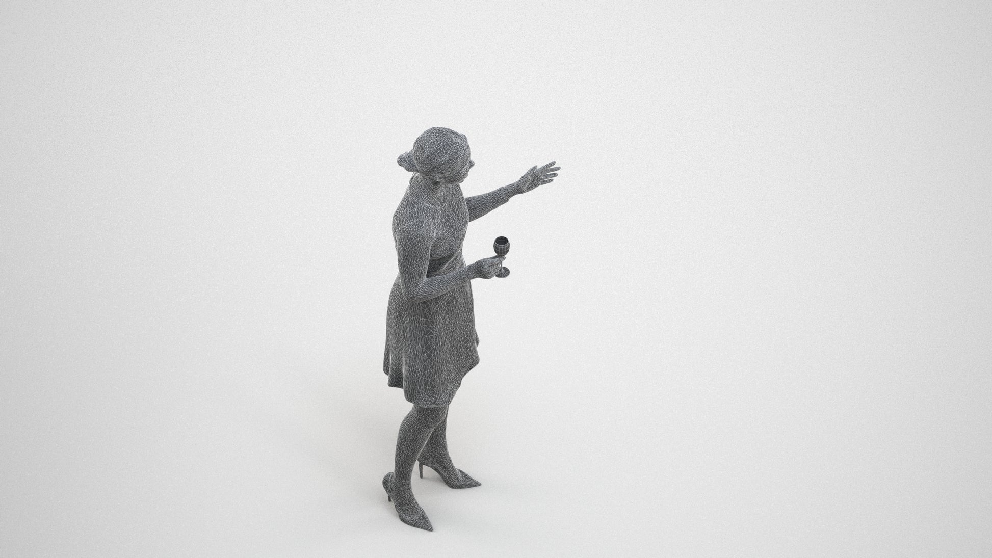 3D scanned woman business formal, photorealistic archviz people for Enscape and SketchUp, wireframe three-quarter view