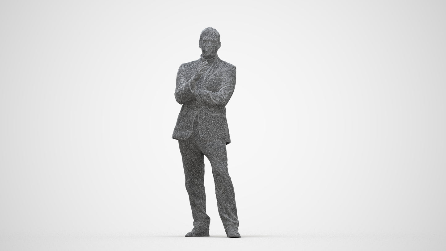 scanned 3D man business, photogrammetry people for Enscape and V-Ray, wireframe back view