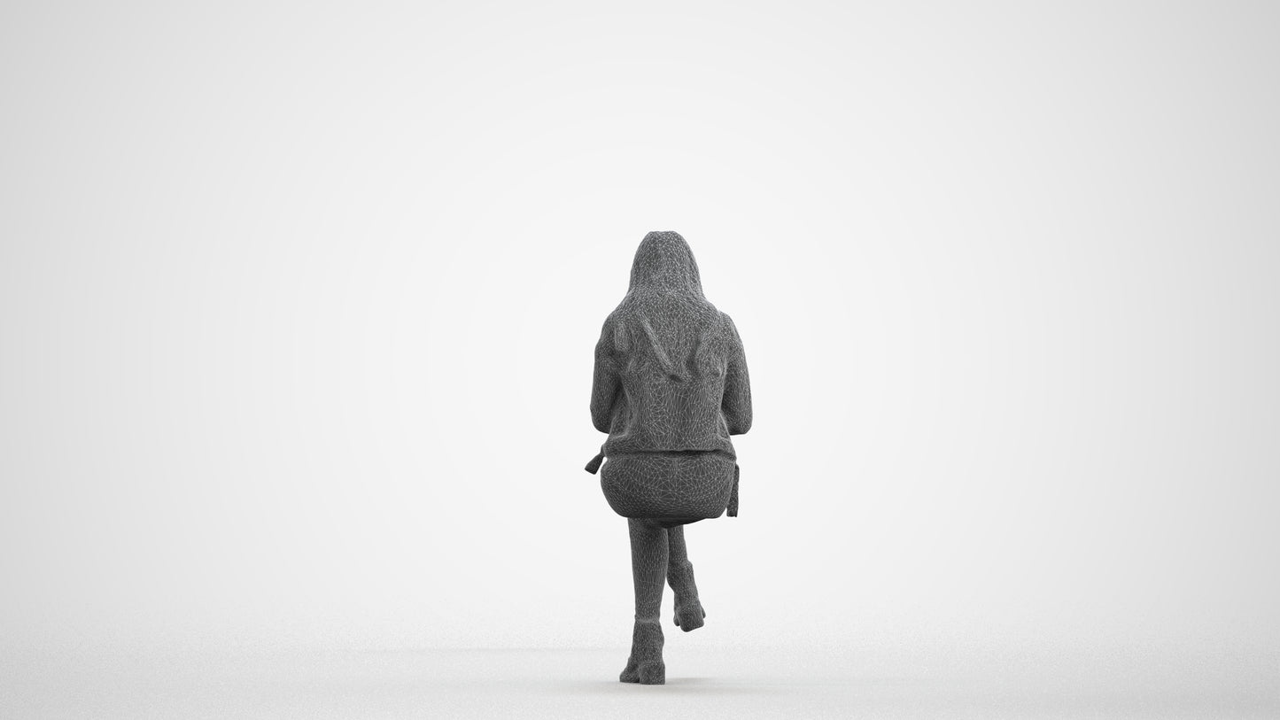 realistic 3D people woman casual sitting, render-ready for V-Ray and Corona, FBX OBJ, wireframe front view