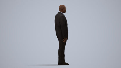3D human model man business, photogrammetry scanned person for archviz, side view render