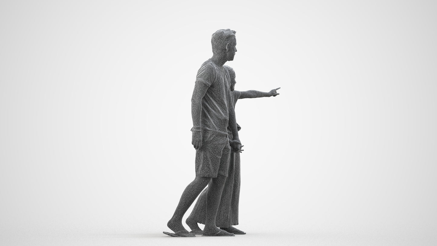 realistic 3D girl casual kids, scanned archviz people for Blender and 3ds Max, wireframe side view
