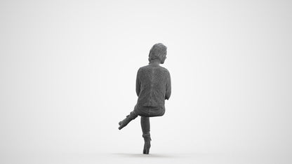 photogrammetry 3D girl business sitting, realistic human model archviz FBX, wireframe front view
