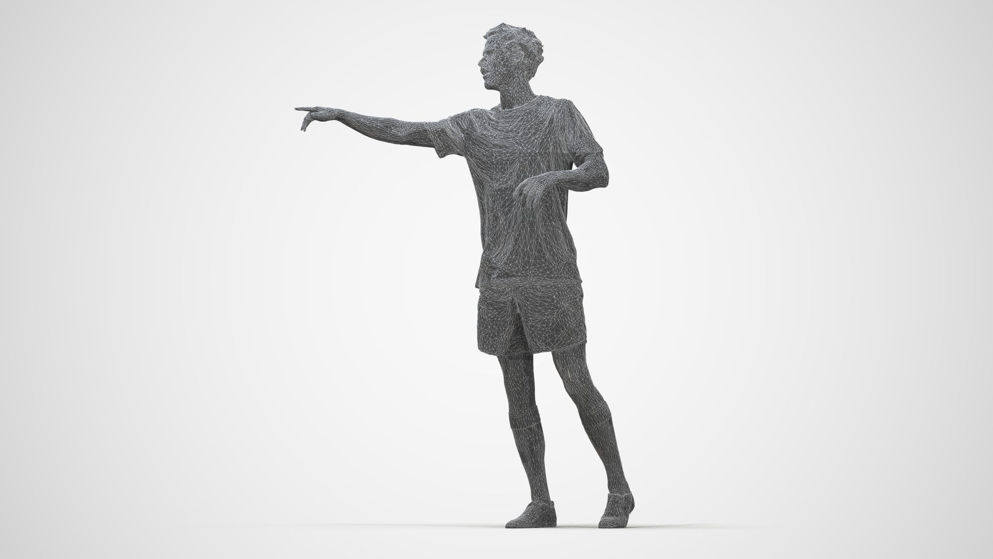 3D human model man sport, photogrammetry scanned person for archviz, wireframe back view