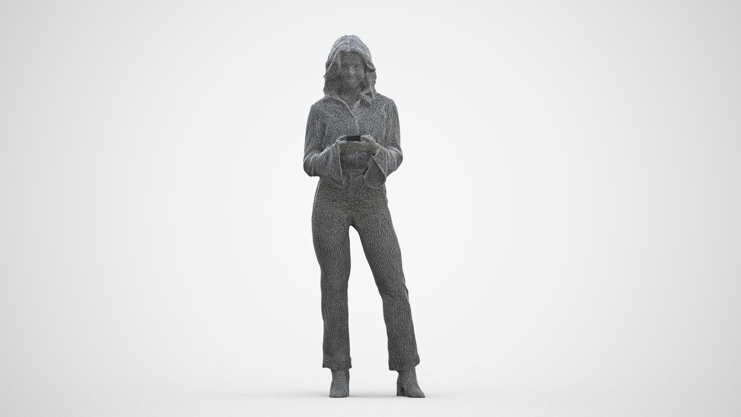 scanned 3D woman business standing, photogrammetry people for Enscape and V-Ray, three-quarter front view render