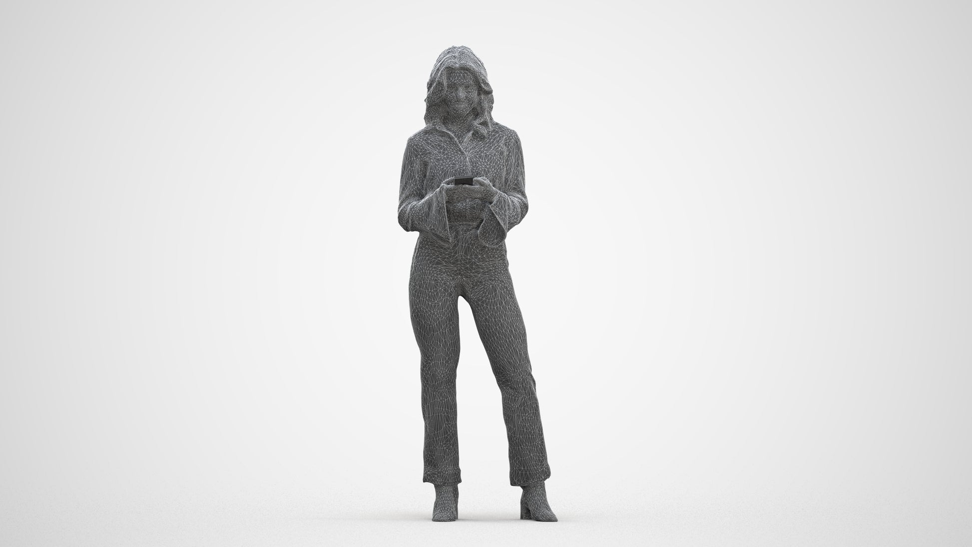 scanned 3D woman business standing, photogrammetry people for Enscape and V-Ray, three-quarter front view render