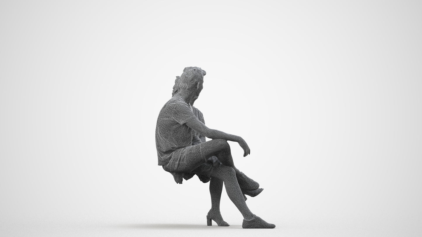 3D scanned woman couple casual, photorealistic archviz people for Enscape and SketchUp, wireframe side view