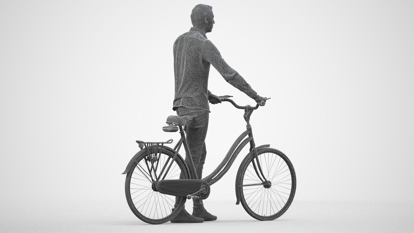 realistic 3D people man casual cycling, render-ready for V-Ray and Corona, FBX OBJ, wireframe side view
