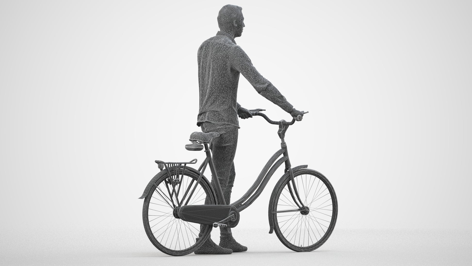 realistic 3D people man casual cycling, render-ready for V-Ray and Corona, FBX OBJ, wireframe side view