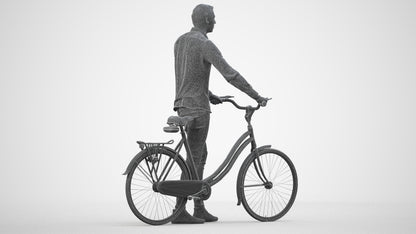 realistic 3D people man casual cycling, render-ready for V-Ray and Corona, FBX OBJ, wireframe side view