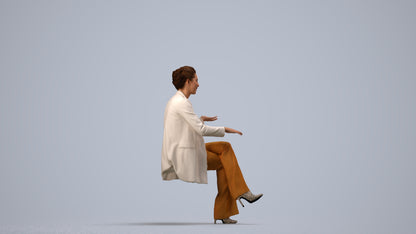 3D scanned woman sitting business, photorealistic archviz people for Enscape and SketchUp, side view render