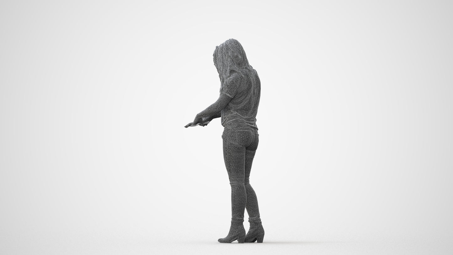 realistic 3D woman casual standing, scanned archviz people for Blender and 3ds Max, square thumbnail