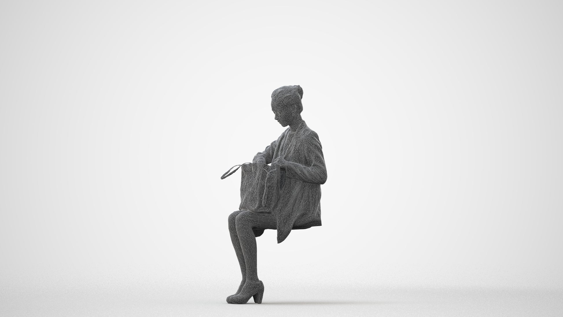 realistic 3D people woman business sitting, render-ready for V-Ray and Corona, FBX OBJ, square thumbnail