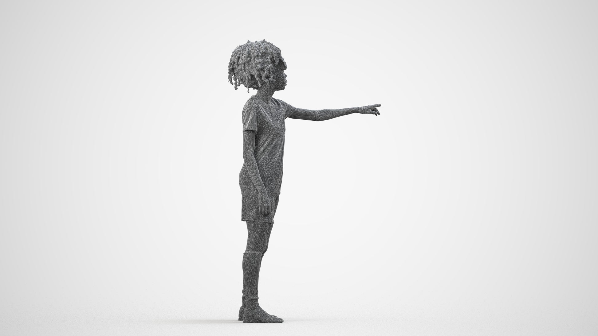3D human model woman sport, photogrammetry scanned person for archviz, wireframe side view