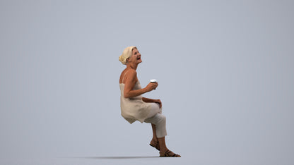 realistic 3D senior woman casual sitting, scanned archviz people for Blender and 3ds Max, side view render