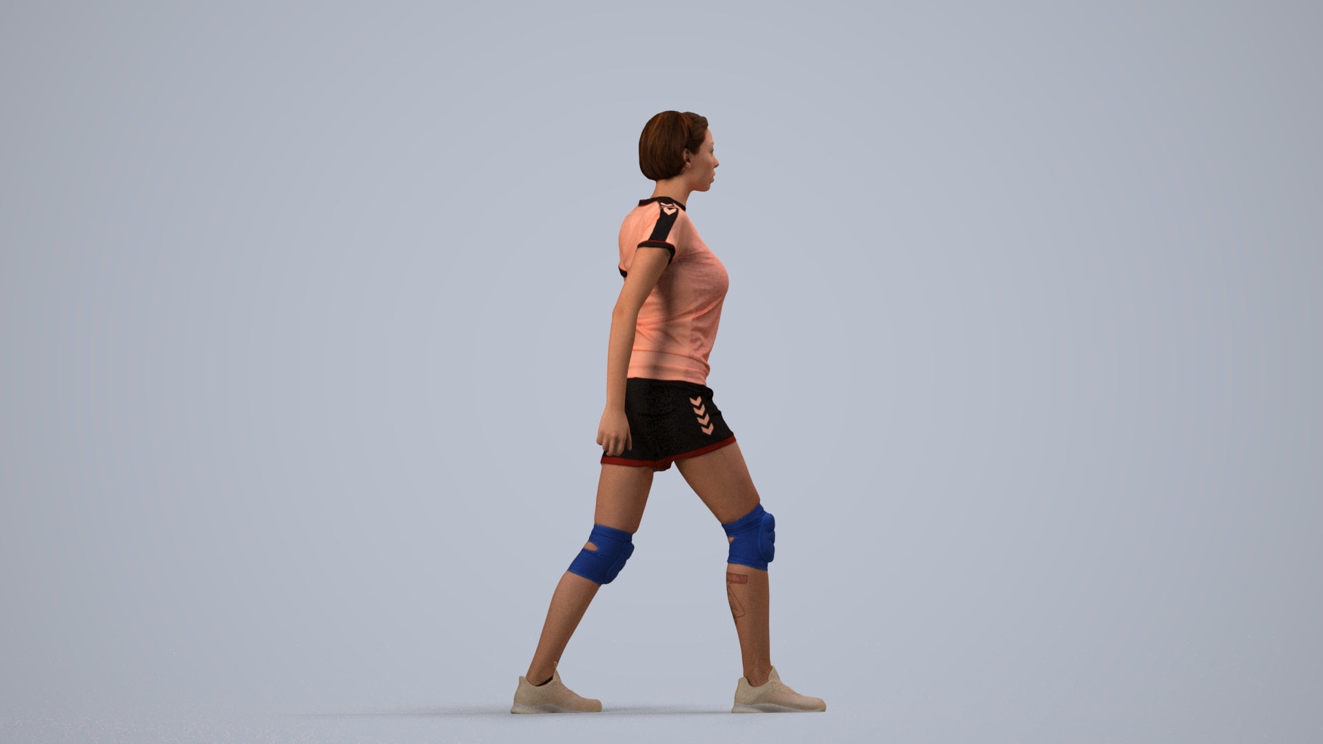 photogrammetry 3D woman sport, realistic human model archviz FBX, side view render